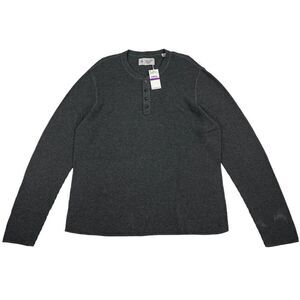 New Original Penguin Men Grey Henley Sweatshirt Merino Wool Pullover US XXL